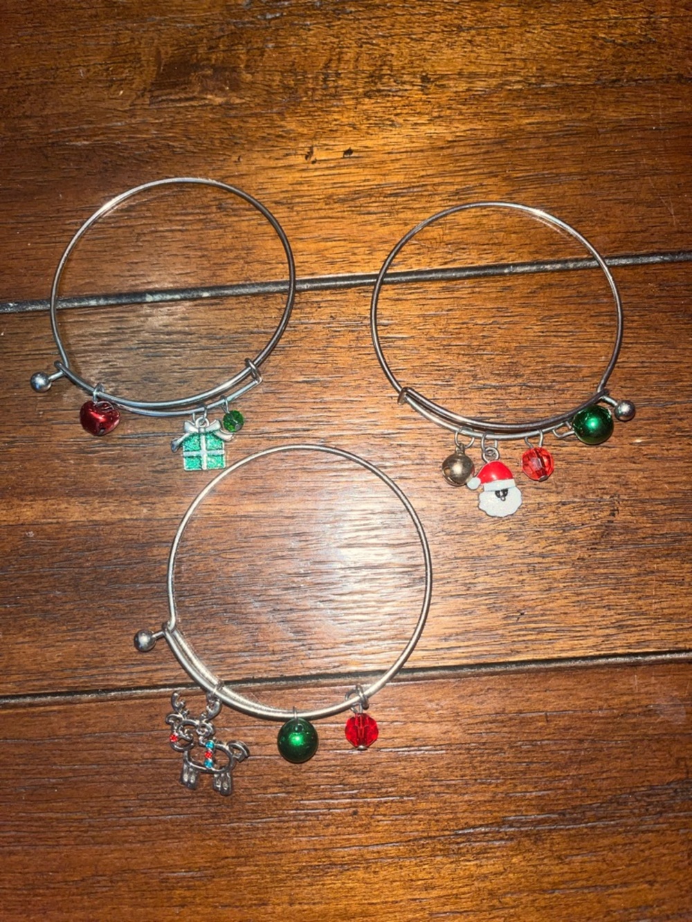 Silver-Tone Holiday Charm Bangle Bracelet Set - Red & Green